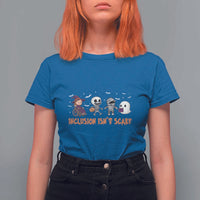Halloween Teacher T Shirt For Women Inclusion Isn't Scary Cute Skeleton Ghost Witch - Wonder Print Shop