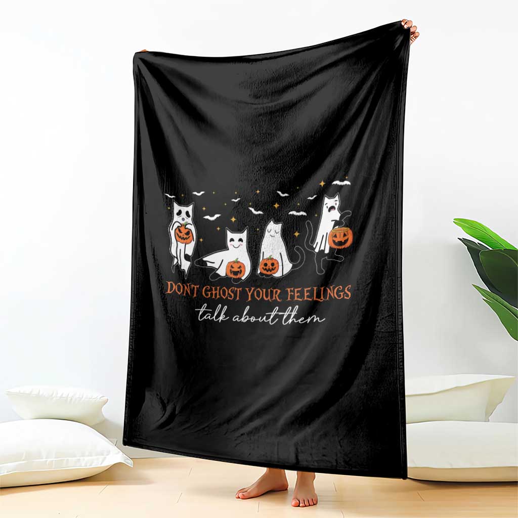 Halloween School Counselor Throw Blanket Don't Ghost Your Feelings Talk About Them Ghost Cats - Wonder Print Shop