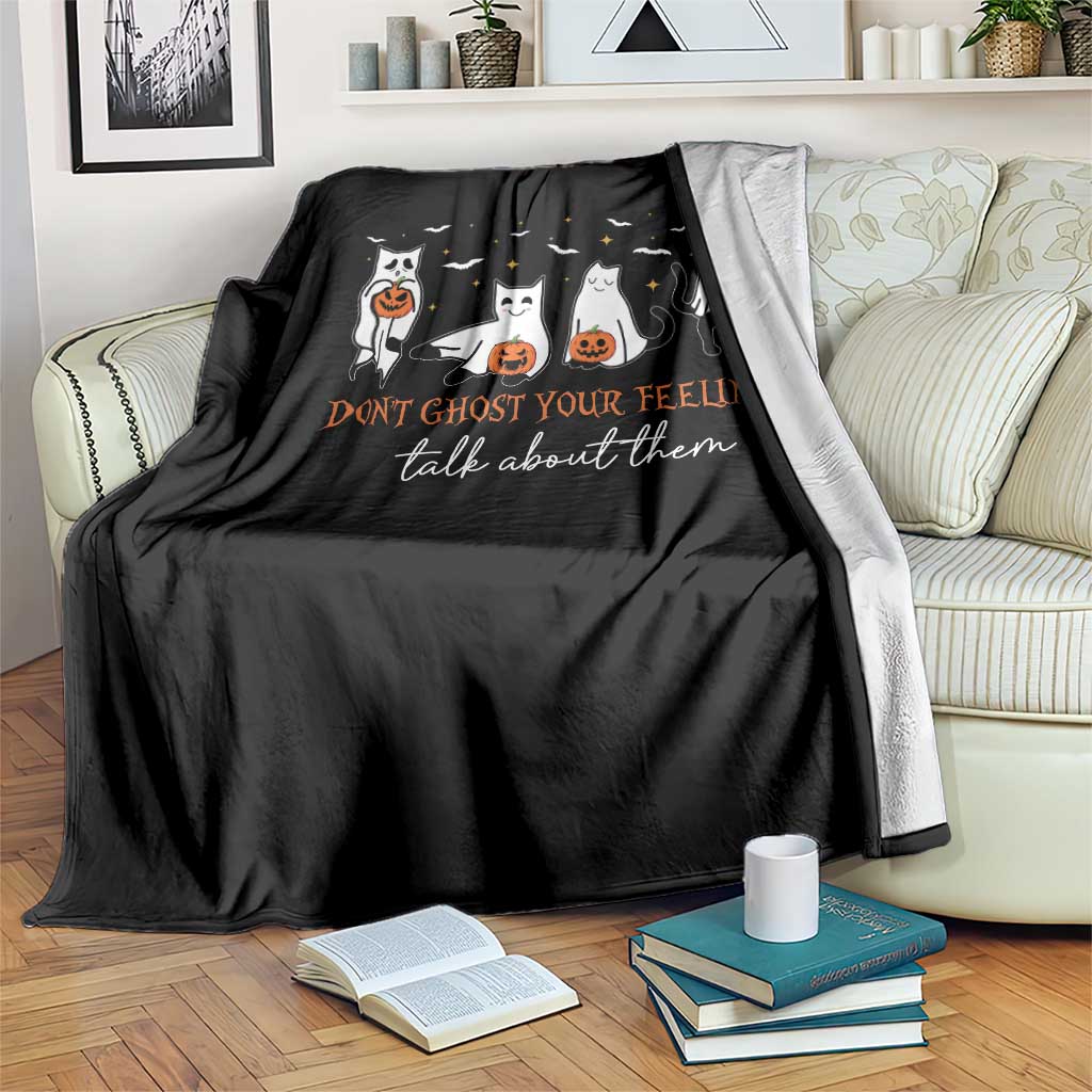 Halloween School Counselor Throw Blanket Don't Ghost Your Feelings Talk About Them Ghost Cats - Wonder Print Shop