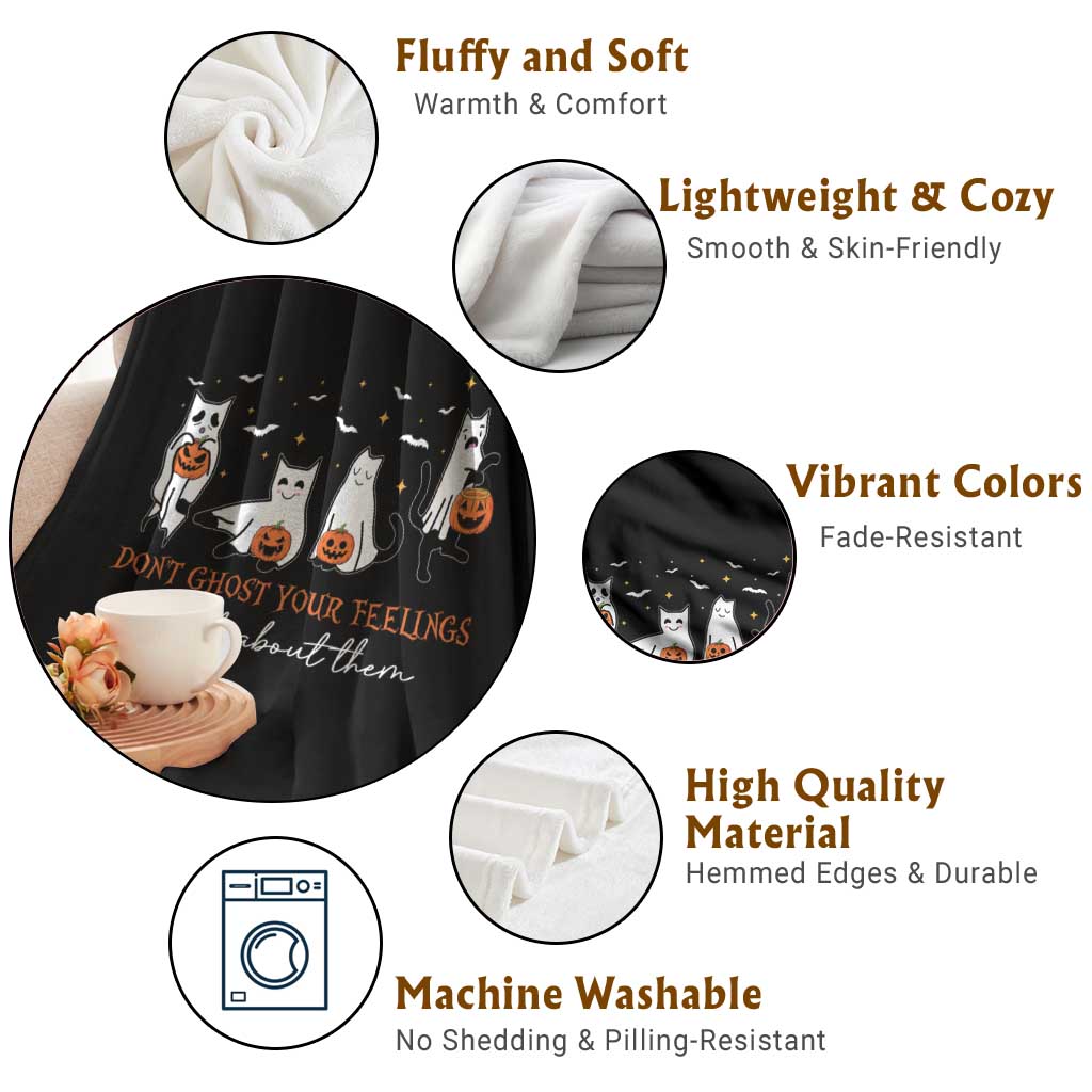 Halloween School Counselor Throw Blanket Don't Ghost Your Feelings Talk About Them Ghost Cats - Wonder Print Shop