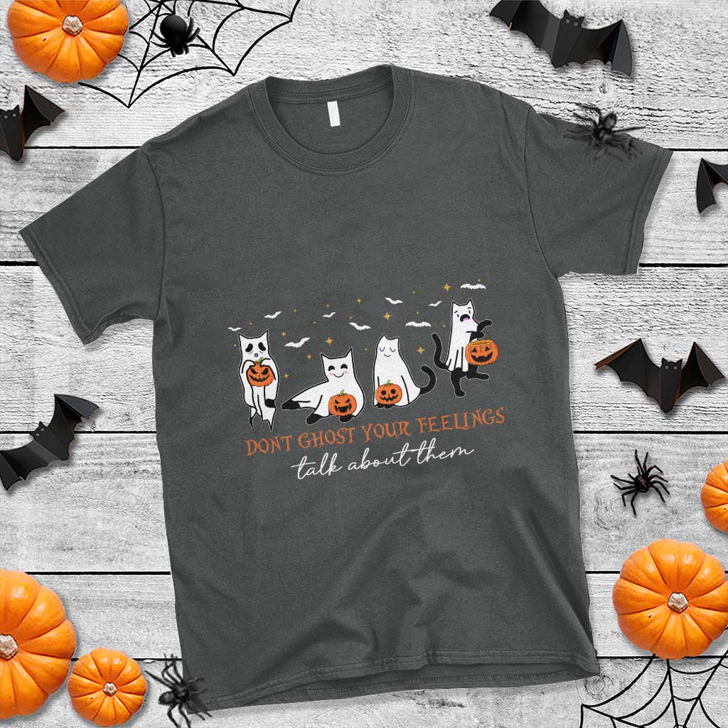 Halloween School Counselor T Shirt Don't Ghost Your Feelings Talk About Them Ghost Cats - Wonder Print Shop