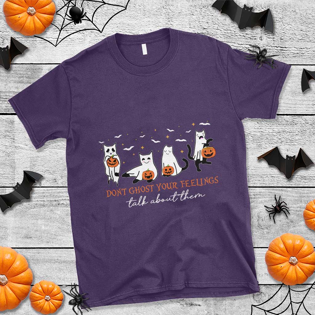 Halloween School Counselor T Shirt Don't Ghost Your Feelings Talk About Them Ghost Cats - Wonder Print Shop