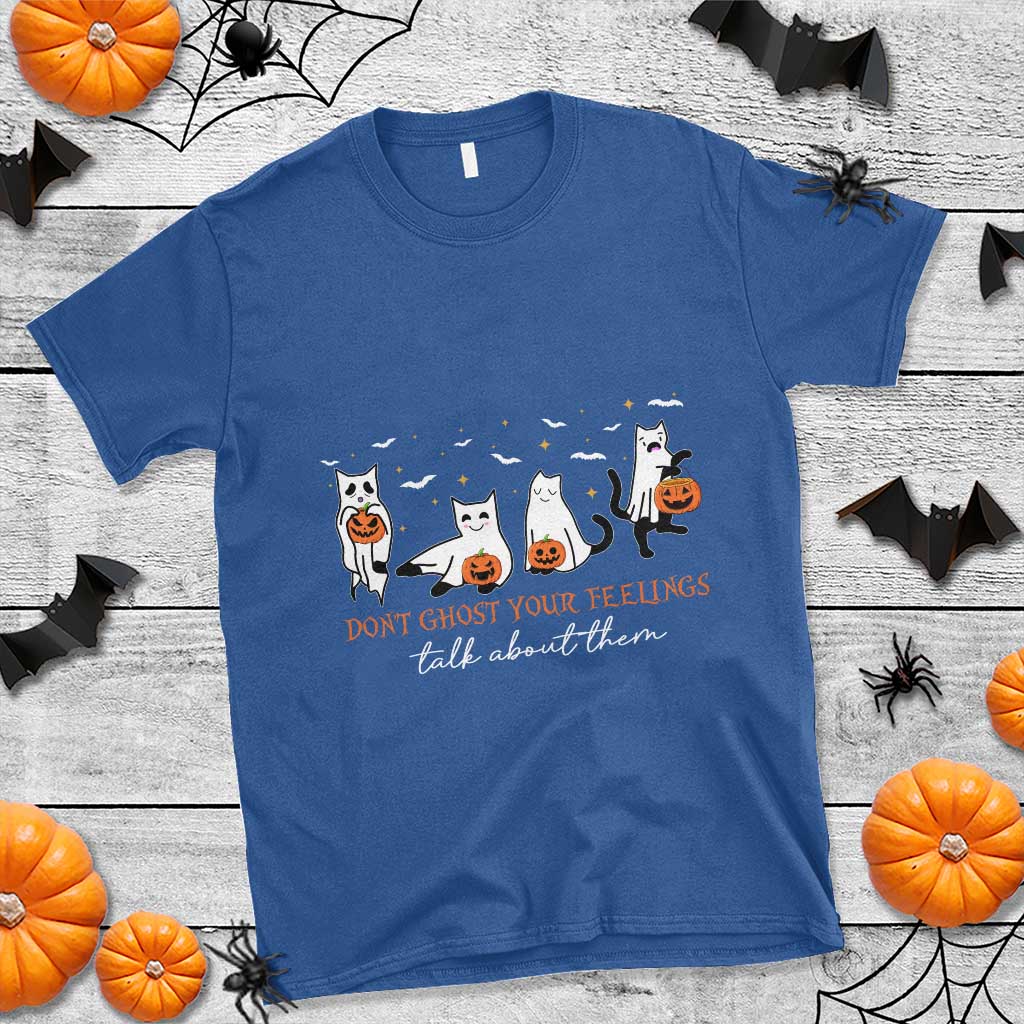 Halloween School Counselor T Shirt Don't Ghost Your Feelings Talk About Them Ghost Cats - Wonder Print Shop