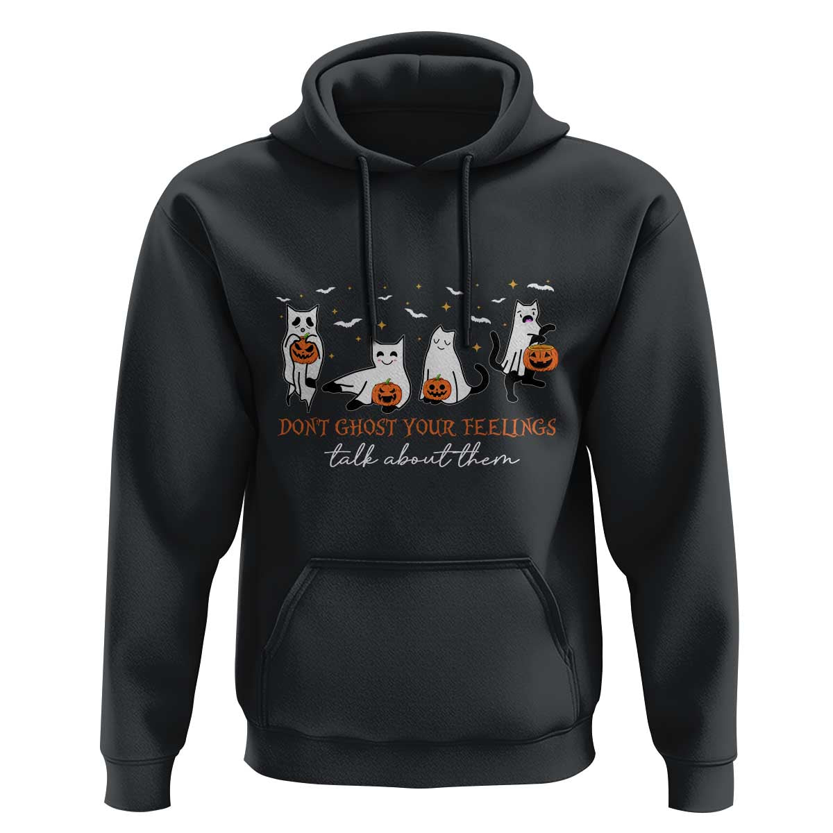 Halloween School Counselor Hoodie Don't Ghost Your Feelings Talk About Them Ghost Cats