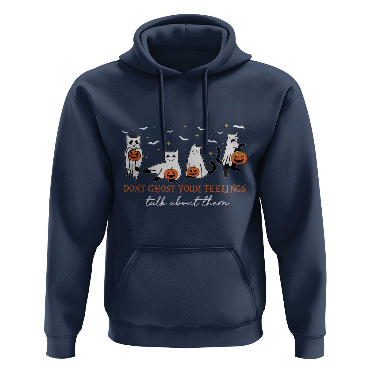 Halloween School Counselor Hoodie Don't Ghost Your Feelings Talk About Them Ghost Cats