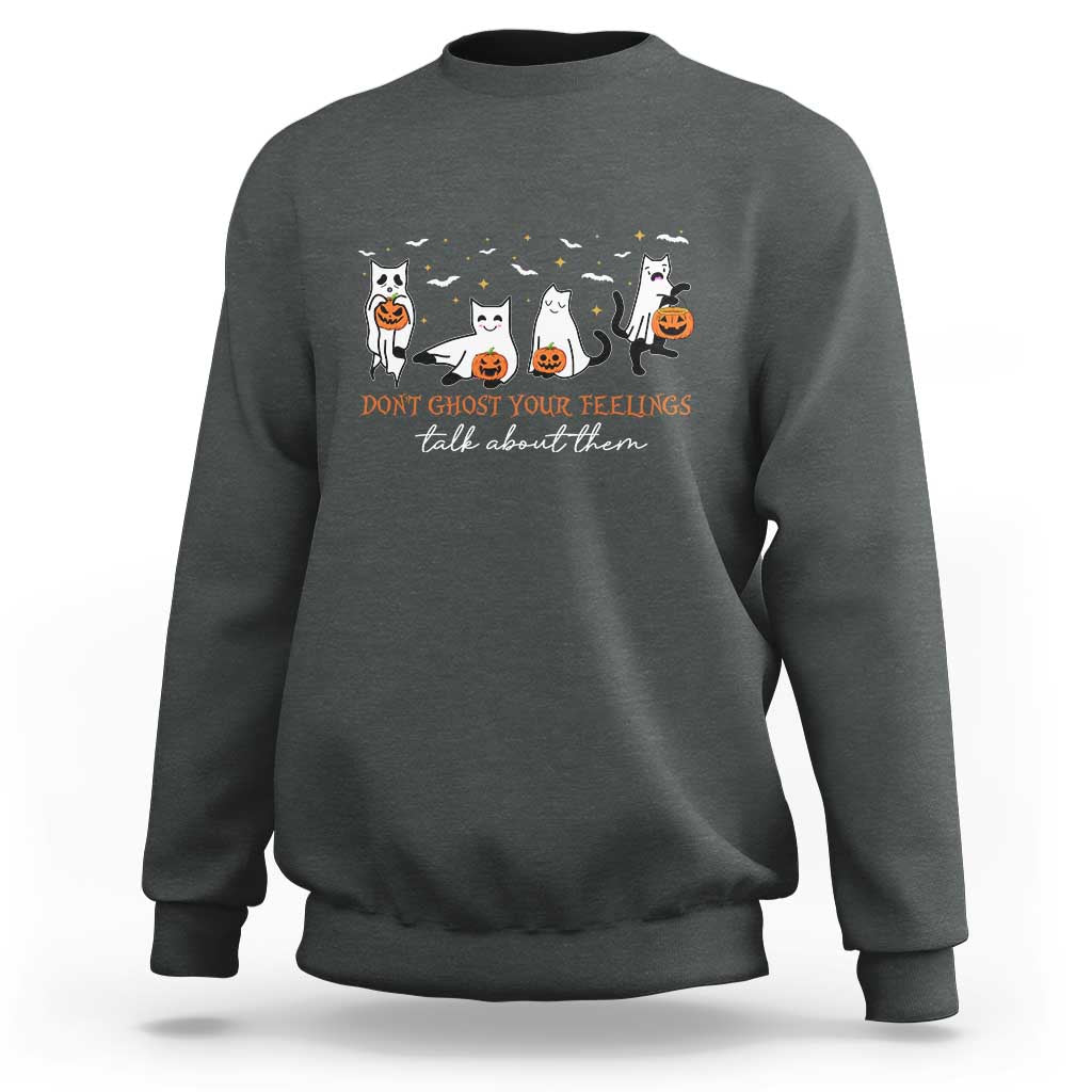 Halloween School Counselor Sweatshirt Don't Ghost Your Feelings Talk About Them Ghost Cats - Wonder Print Shop