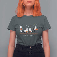 Halloween School Counselor T Shirt For Women Don't Ghost Your Feelings Talk About Them Ghost Cats - Wonder Print Shop