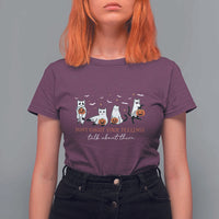 Halloween School Counselor T Shirt For Women Don't Ghost Your Feelings Talk About Them Ghost Cats - Wonder Print Shop