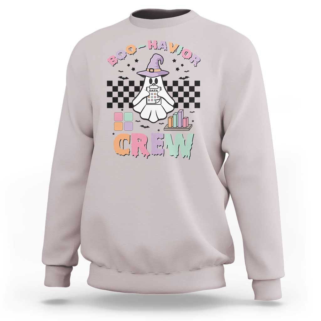 Funny Halloween Behavior Analyst Sweatshirt Boo-Havior Retro Ghost Witch ABA RBT - Wonder Print Shop