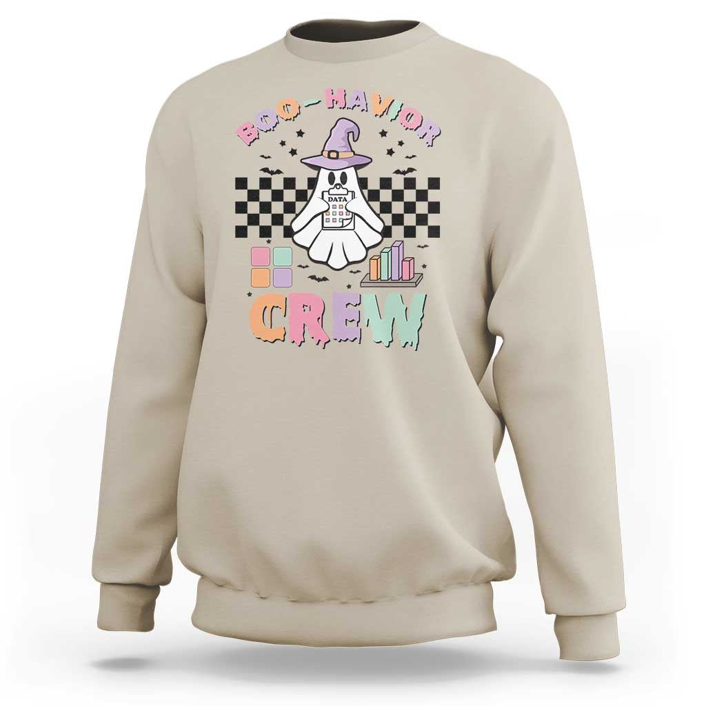 Funny Halloween Behavior Analyst Sweatshirt Boo-Havior Retro Ghost Witch ABA RBT - Wonder Print Shop