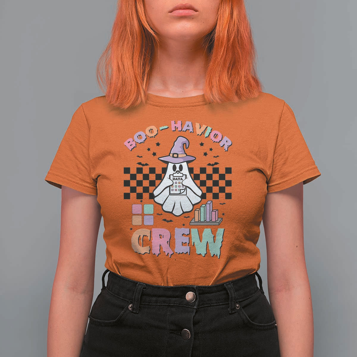 Funny Halloween Behavior Analyst T Shirt For Women Boo-Havior Retro Ghost Witch ABA RBT - Wonder Print Shop