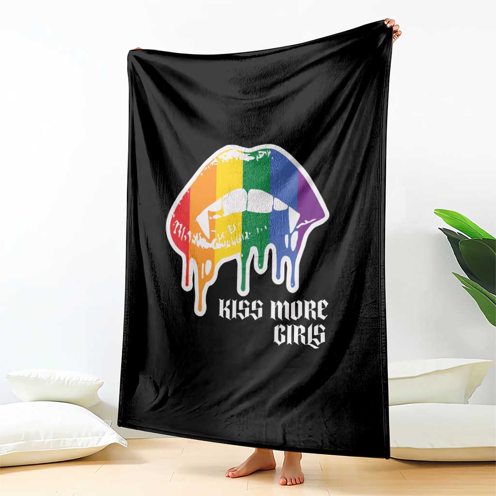 LGBT Lesbian Halloween Throw Blanket Kiss More Girls Rainbow Vampire Lips - Wonder Print Shop
