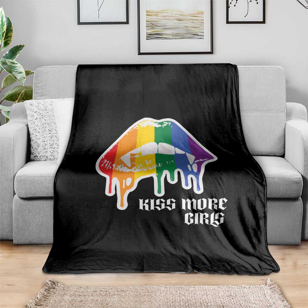 LGBT Lesbian Halloween Throw Blanket Kiss More Girls Rainbow Vampire Lips - Wonder Print Shop