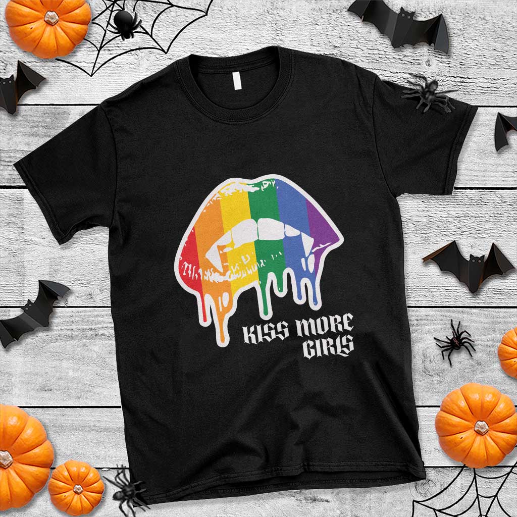 LGBT Lesbian Halloween T Shirt Kiss More Girls Rainbow Vampire Lips - Wonder Print Shop