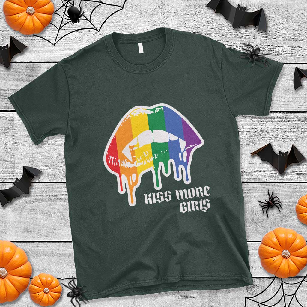 LGBT Lesbian Halloween T Shirt Kiss More Girls Rainbow Vampire Lips - Wonder Print Shop