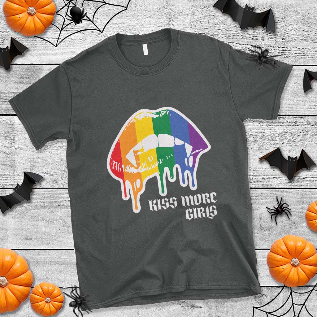LGBT Lesbian Halloween T Shirt Kiss More Girls Rainbow Vampire Lips - Wonder Print Shop
