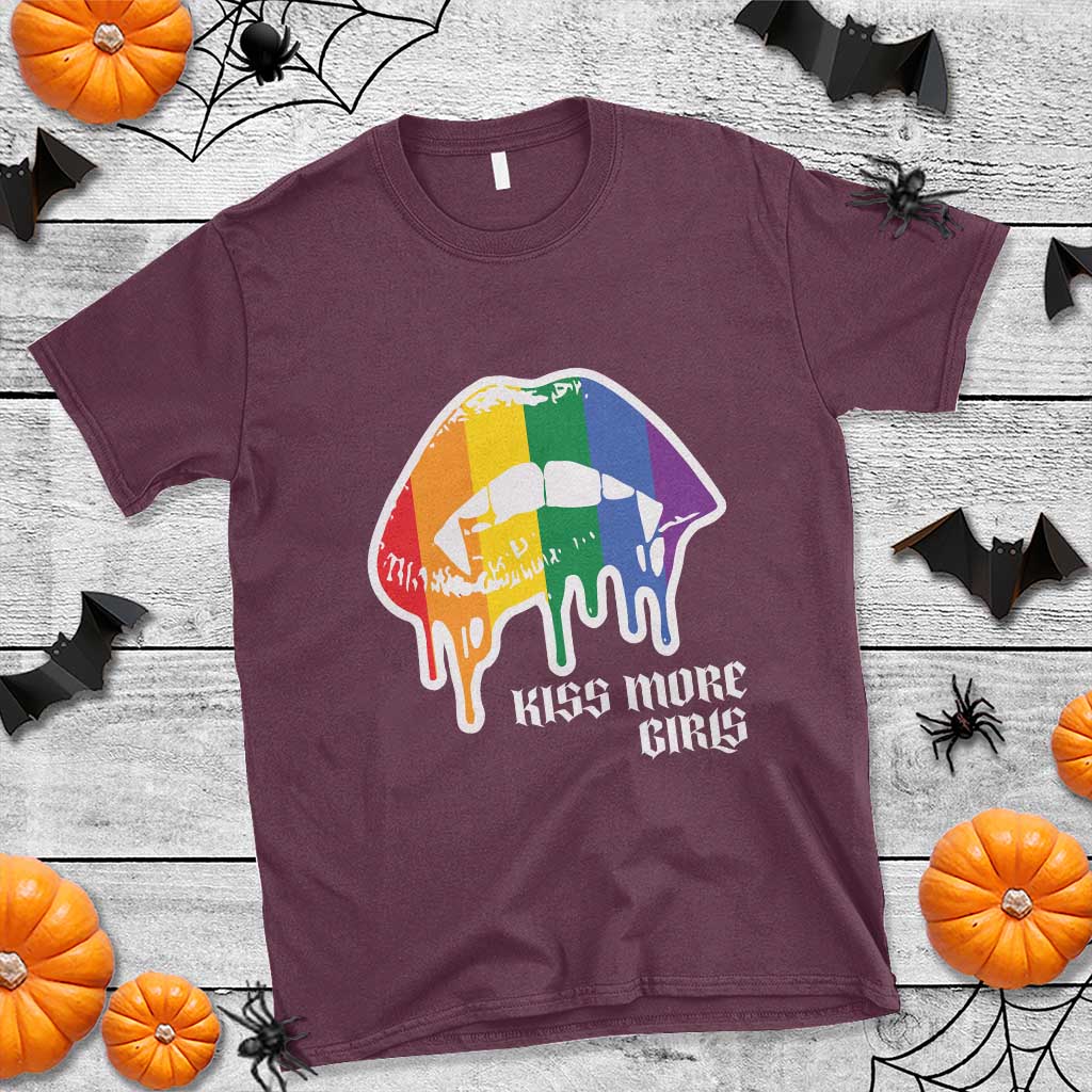 LGBT Lesbian Halloween T Shirt Kiss More Girls Rainbow Vampire Lips - Wonder Print Shop