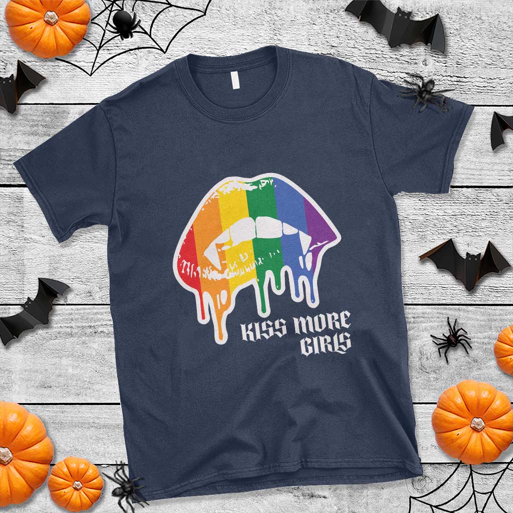 LGBT Lesbian Halloween T Shirt Kiss More Girls Rainbow Vampire Lips - Wonder Print Shop