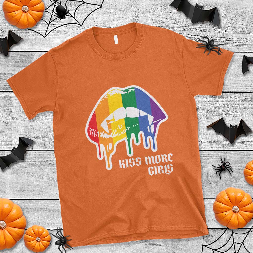 LGBT Lesbian Halloween T Shirt Kiss More Girls Rainbow Vampire Lips - Wonder Print Shop