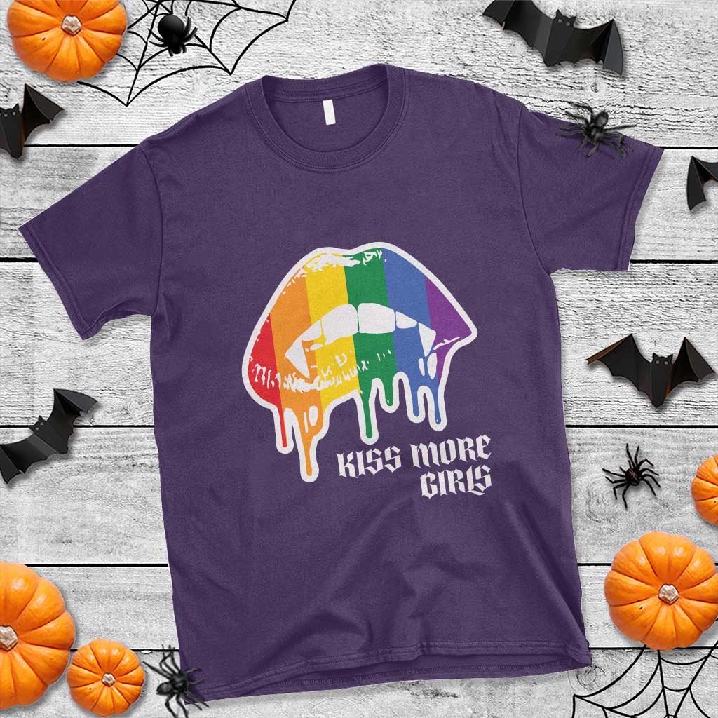 LGBT Lesbian Halloween T Shirt Kiss More Girls Rainbow Vampire Lips - Wonder Print Shop