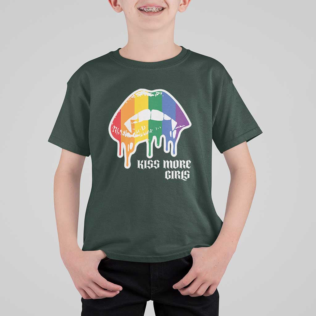 LGBT Lesbian Halloween T Shirt For Kid Kiss More Girls Rainbow Vampire Lips - Wonder Print Shop