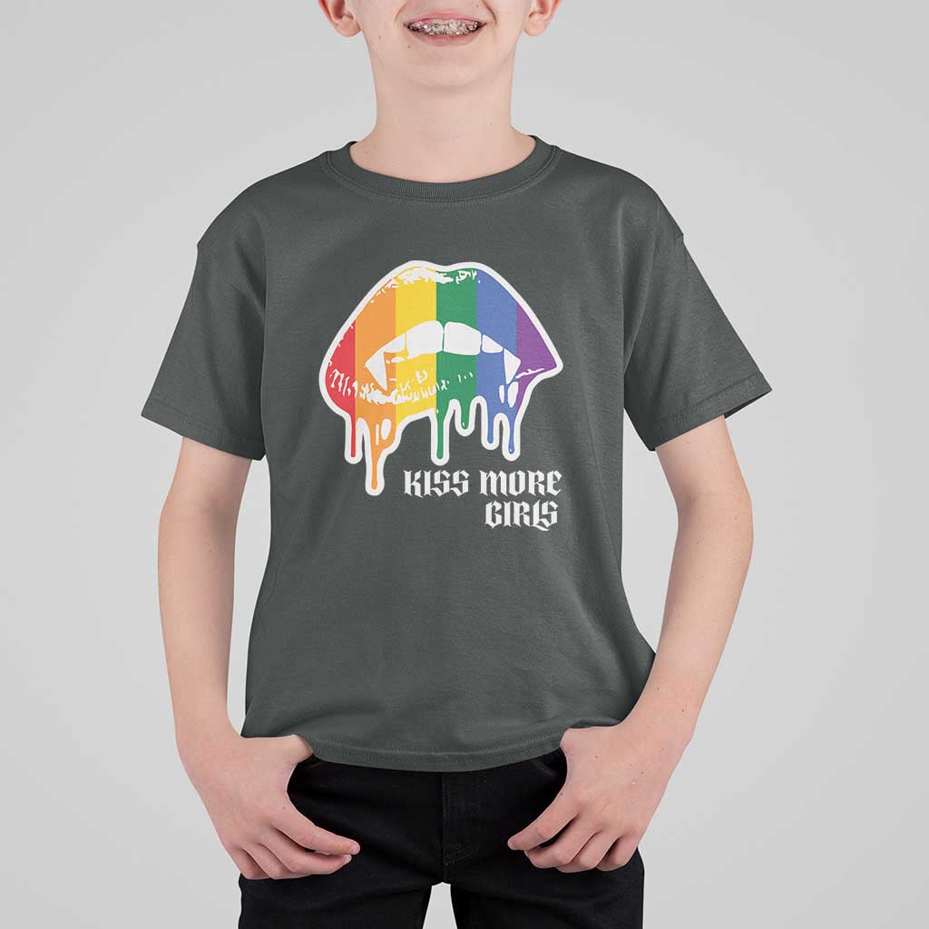 LGBT Lesbian Halloween T Shirt For Kid Kiss More Girls Rainbow Vampire Lips - Wonder Print Shop