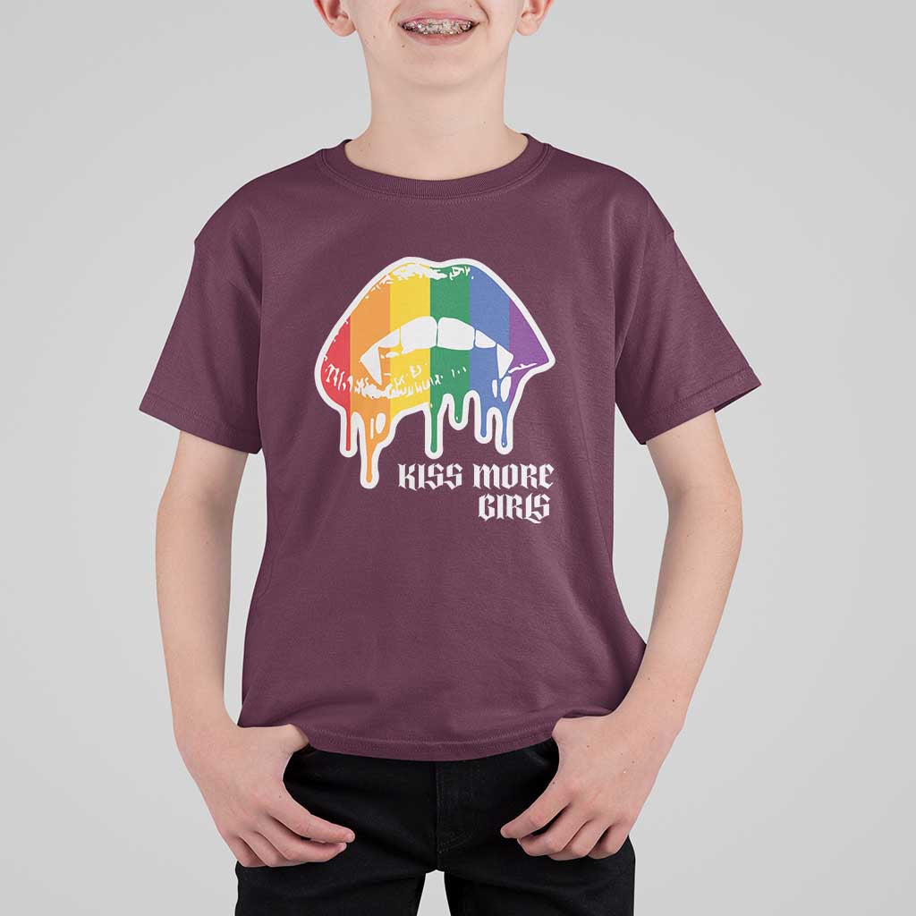 LGBT Lesbian Halloween T Shirt For Kid Kiss More Girls Rainbow Vampire Lips - Wonder Print Shop