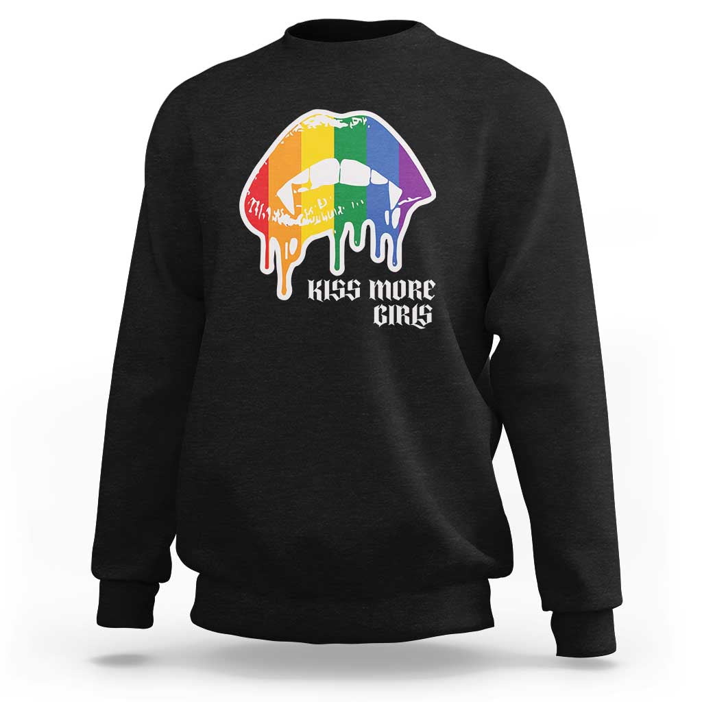 LGBT Lesbian Halloween Sweatshirt Kiss More Girls Rainbow Vampire Lips - Wonder Print Shop