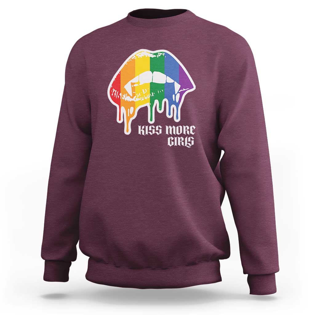 LGBT Lesbian Halloween Sweatshirt Kiss More Girls Rainbow Vampire Lips - Wonder Print Shop