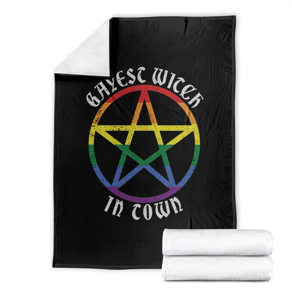 Halloween LGBT Throw Blanket Gayest Witch In Town Rainbow Pentagram Star - Wonder Print Shop