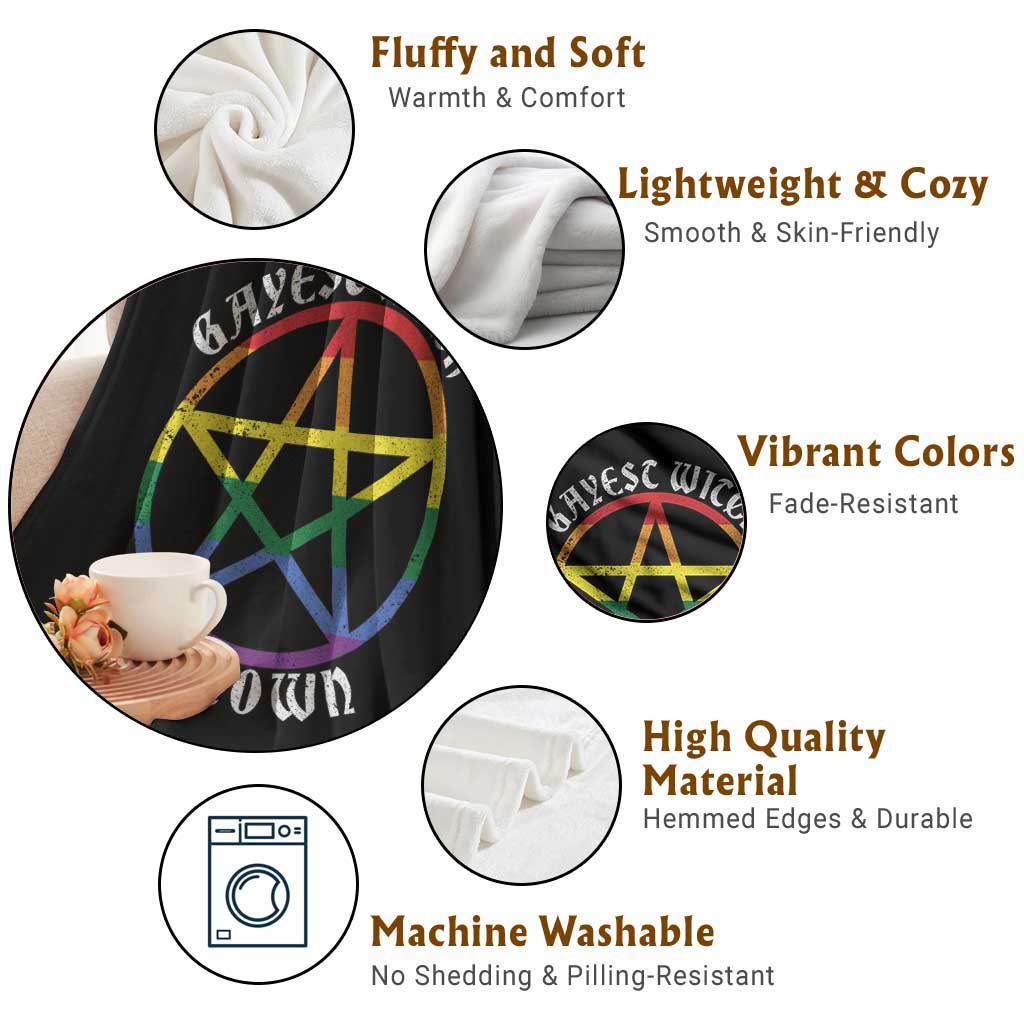 Halloween LGBT Throw Blanket Gayest Witch In Town Rainbow Pentagram Star - Wonder Print Shop