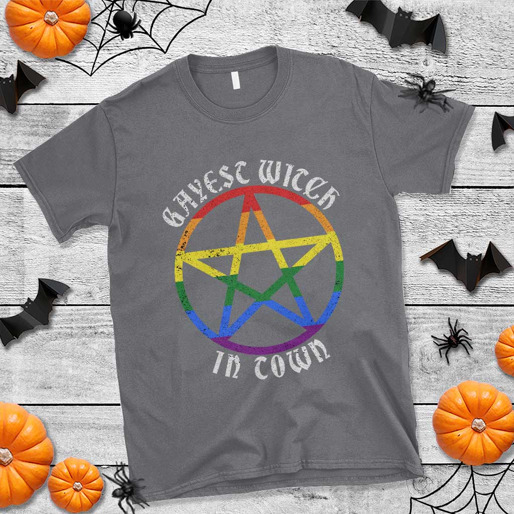 Halloween LGBT T Shirt Gayest Witch In Town Rainbow Pentagram Star - Wonder Print Shop