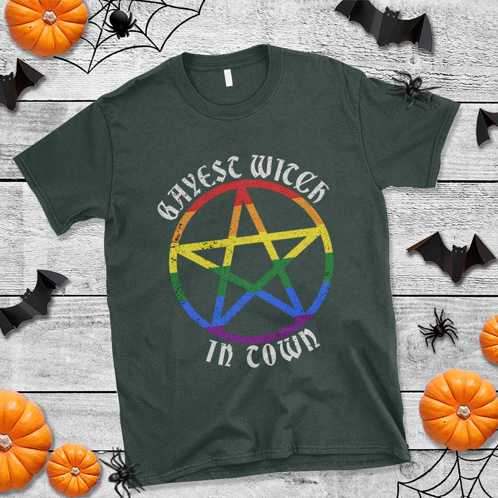 Halloween LGBT T Shirt Gayest Witch In Town Rainbow Pentagram Star - Wonder Print Shop