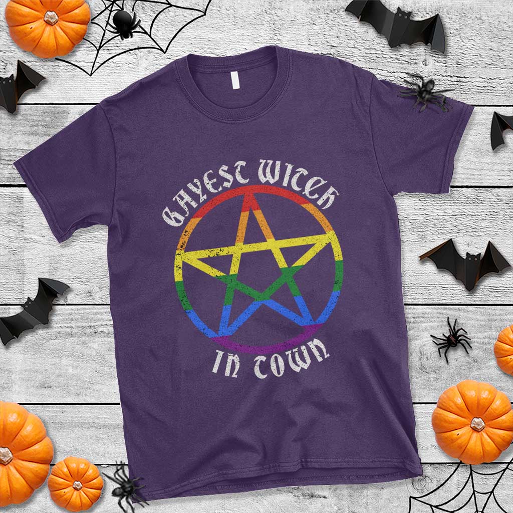 Halloween LGBT T Shirt Gayest Witch In Town Rainbow Pentagram Star - Wonder Print Shop