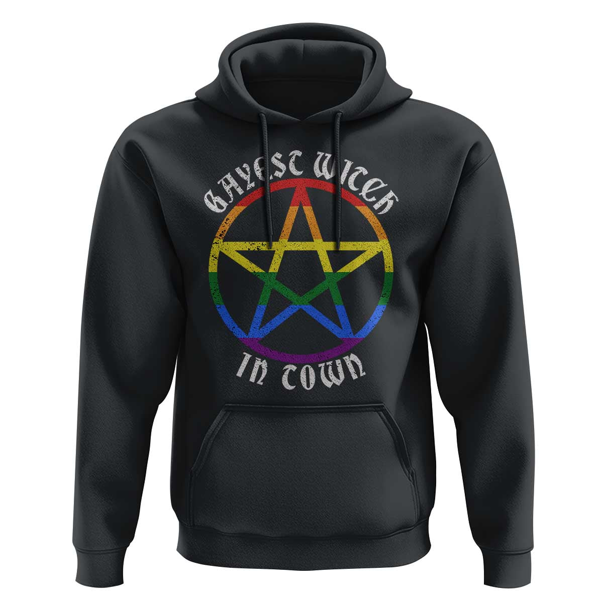 Halloween LGBT Hoodie Gayest Witch In Town Rainbow Pentagram Star