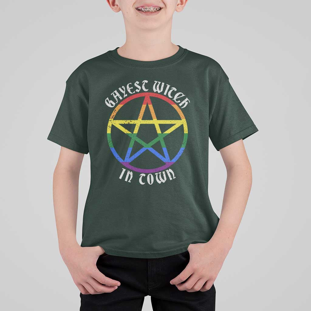Halloween LGBT T Shirt For Kid Gayest Witch In Town Rainbow Pentagram Star - Wonder Print Shop