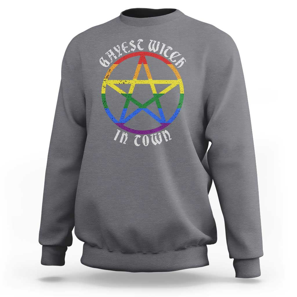 Halloween LGBT Sweatshirt Gayest Witch In Town Rainbow Pentagram Star - Wonder Print Shop
