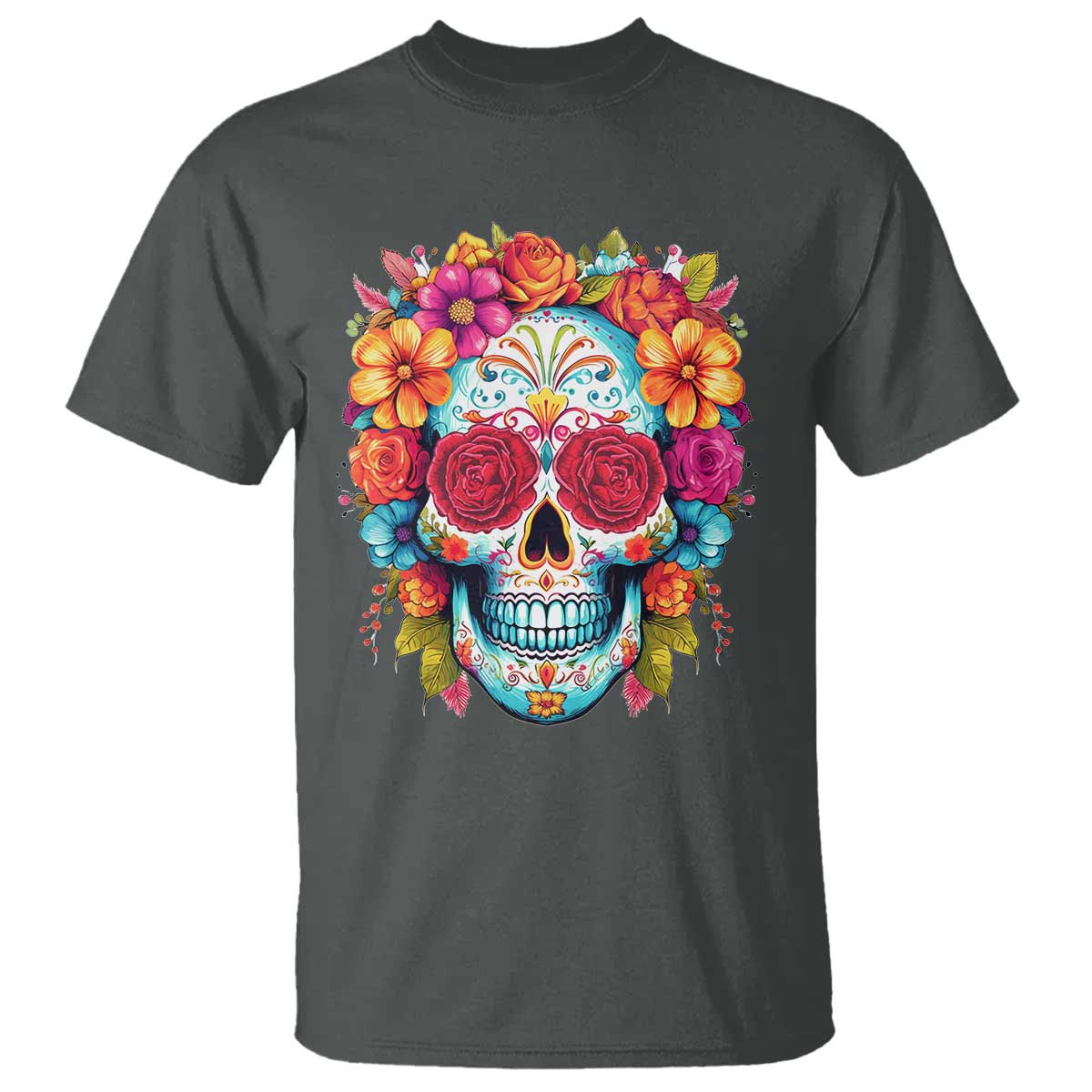 Day Of The Dead T Shirt Sugar Skull Dia De Los Muertos Halloween Rose Flowers - Wonder Print Shop