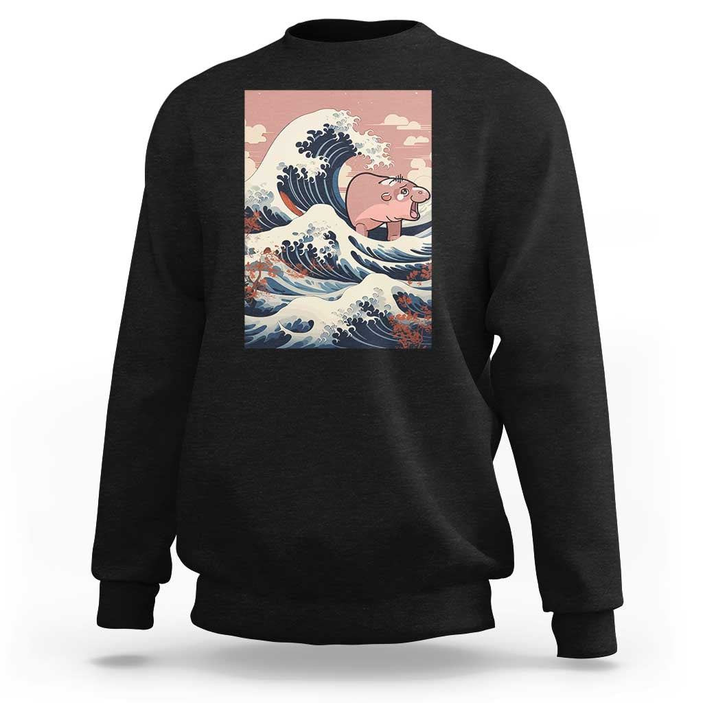 Funny Moo Deng Sweatshirt Cute Hippo Zoo Meme Baby Pygmy Tsunami - Wonder Print Shop