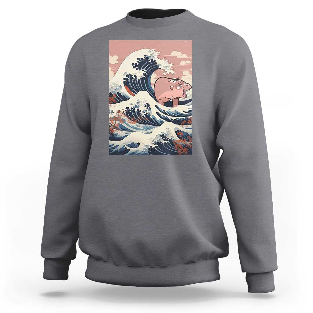 Funny Moo Deng Sweatshirt Cute Hippo Zoo Meme Baby Pygmy Tsunami - Wonder Print Shop