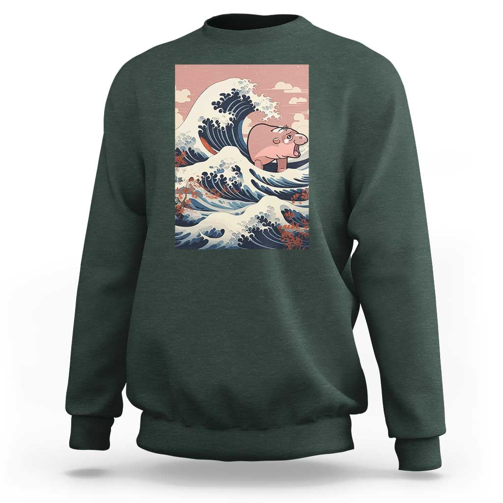 Funny Moo Deng Sweatshirt Cute Hippo Zoo Meme Baby Pygmy Tsunami - Wonder Print Shop
