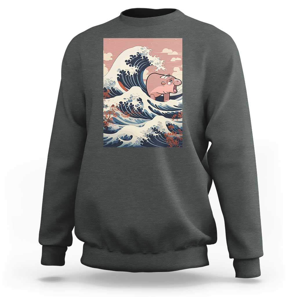 Funny Moo Deng Sweatshirt Cute Hippo Zoo Meme Baby Pygmy Tsunami - Wonder Print Shop