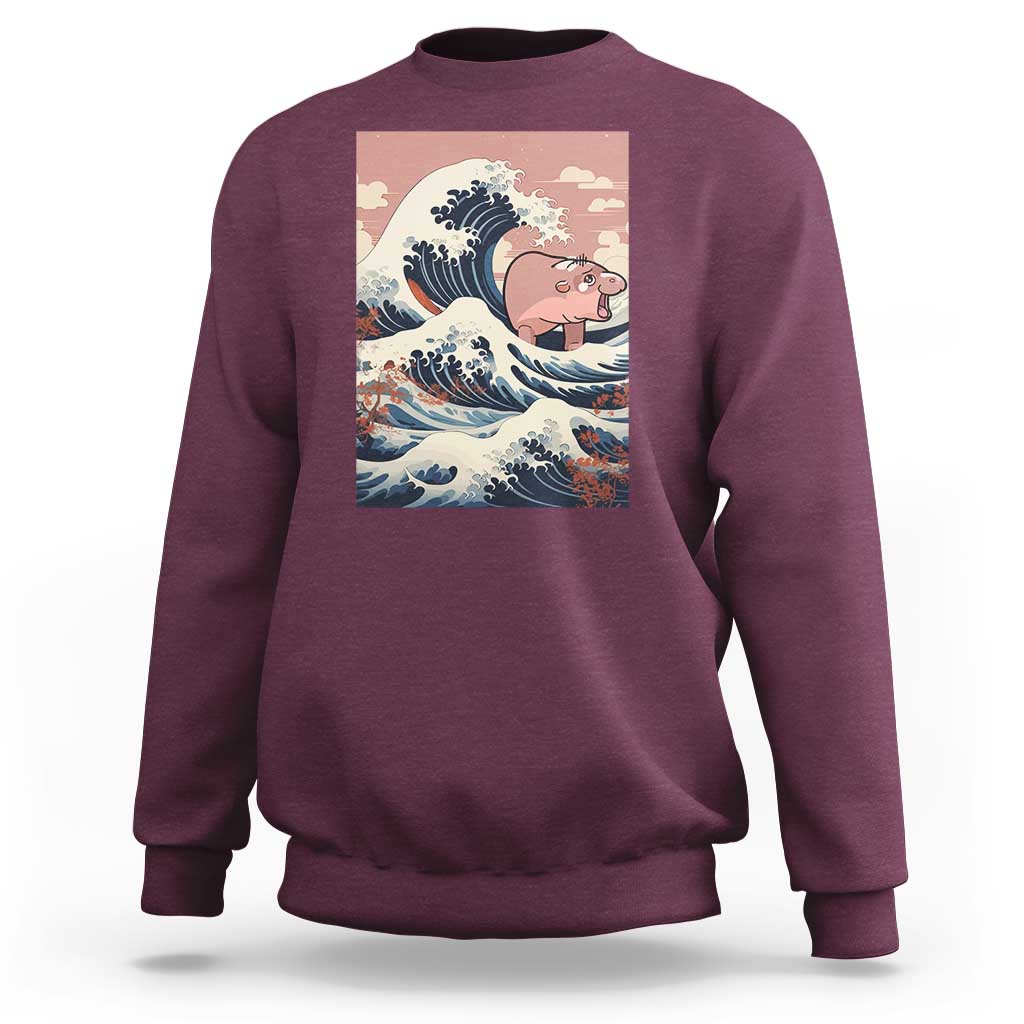 Funny Moo Deng Sweatshirt Cute Hippo Zoo Meme Baby Pygmy Tsunami - Wonder Print Shop