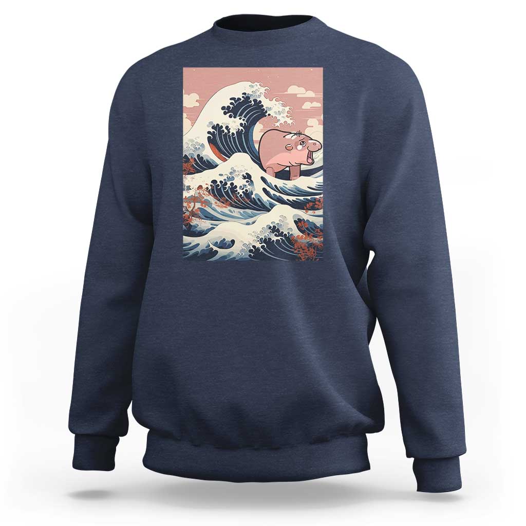 Funny Moo Deng Sweatshirt Cute Hippo Zoo Meme Baby Pygmy Tsunami - Wonder Print Shop