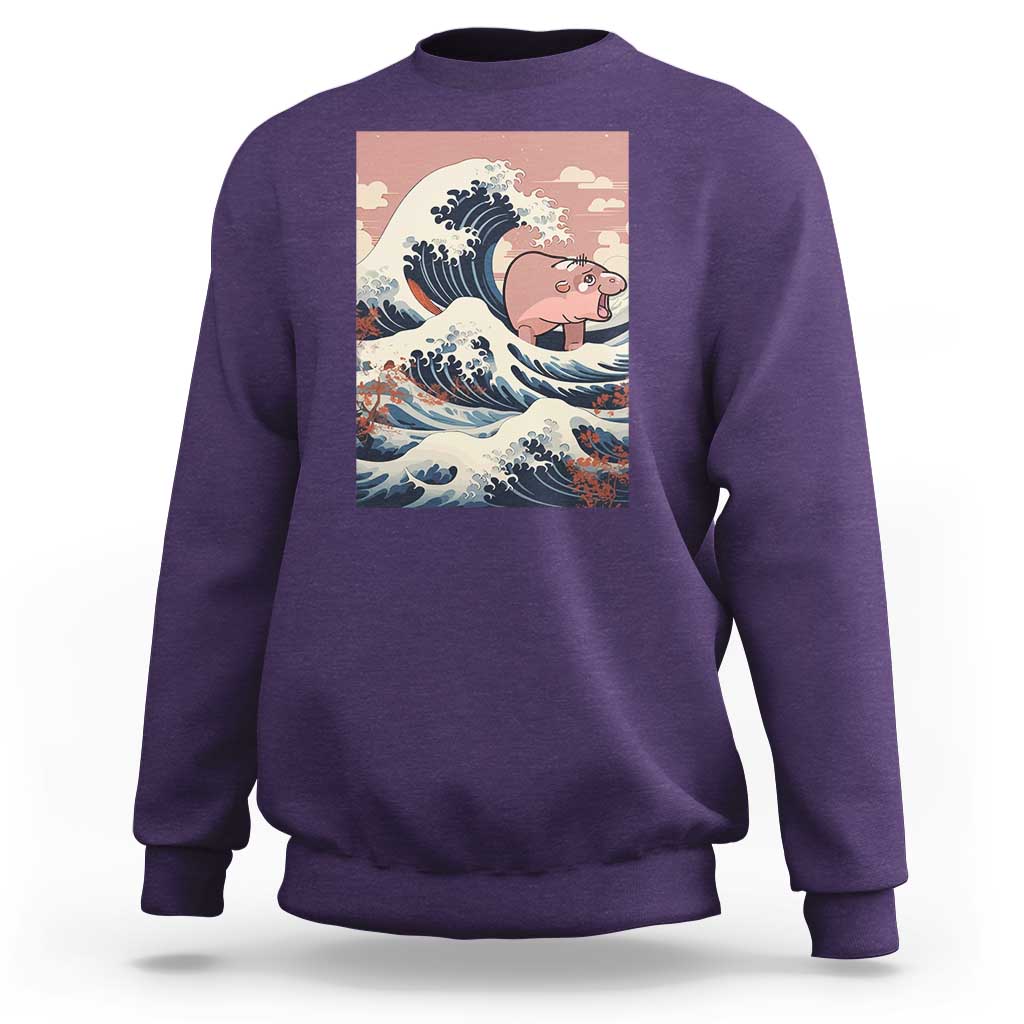 Funny Moo Deng Sweatshirt Cute Hippo Zoo Meme Baby Pygmy Tsunami - Wonder Print Shop