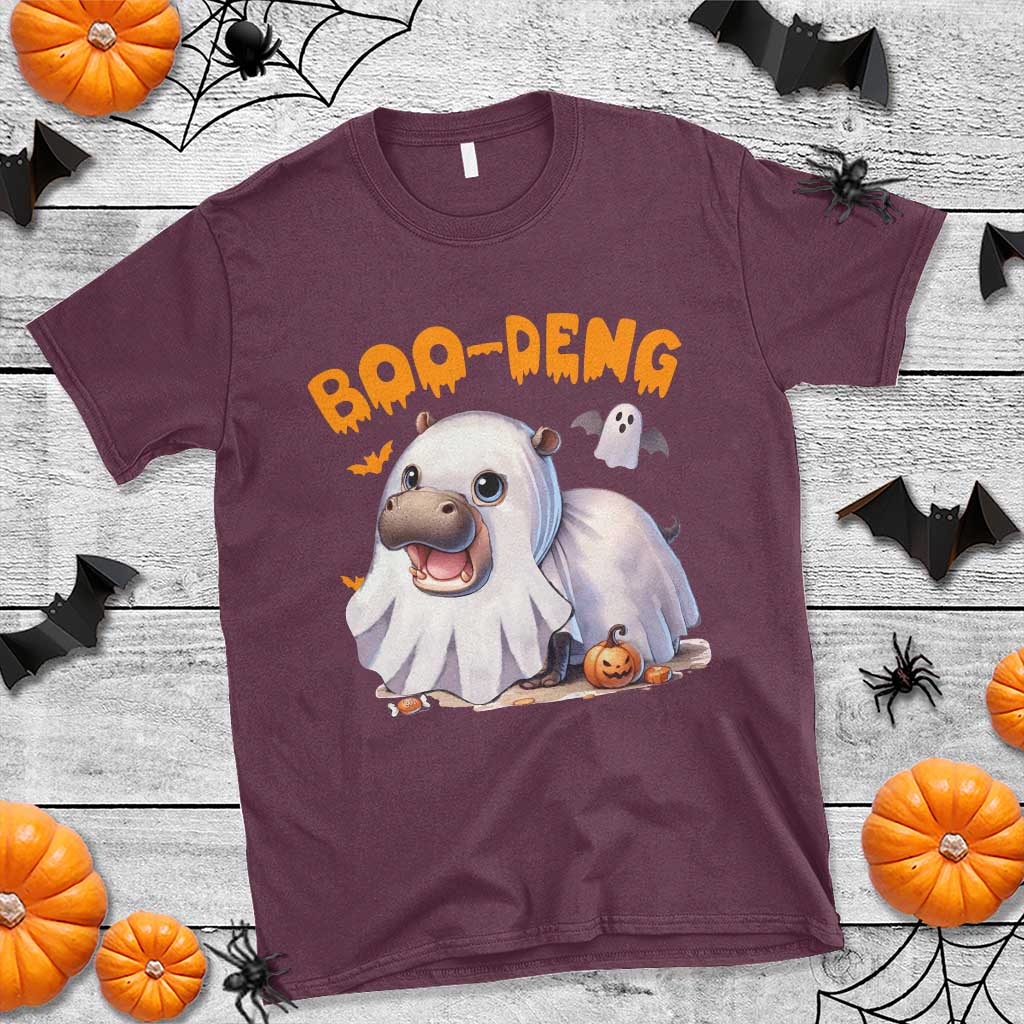 Funny Moo Deng T Shirt Boo Deng Cute Hippo Zoo Meme Baby Pygmy Halloween - Wonder Print Shop