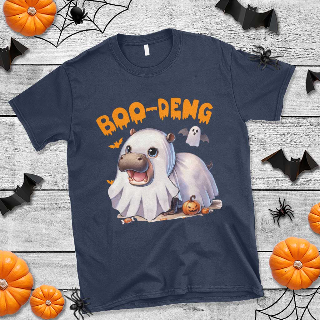 Funny Moo Deng T Shirt Boo Deng Cute Hippo Zoo Meme Baby Pygmy Halloween - Wonder Print Shop