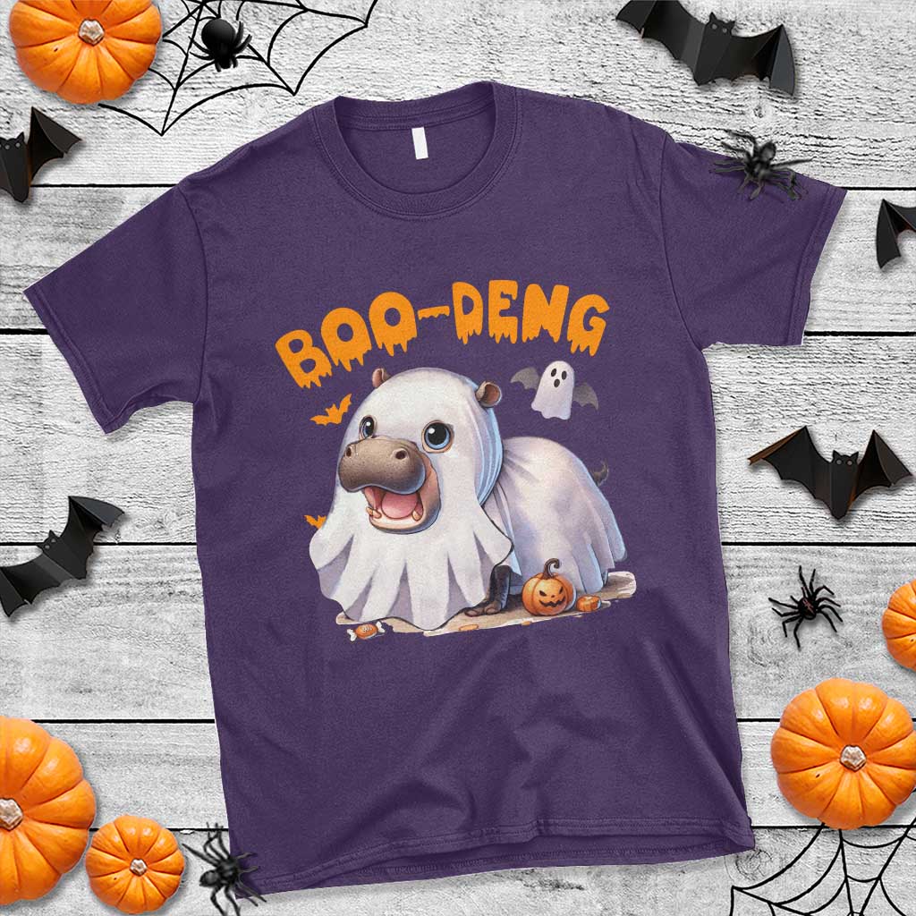 Funny Moo Deng T Shirt Boo Deng Cute Hippo Zoo Meme Baby Pygmy Halloween - Wonder Print Shop