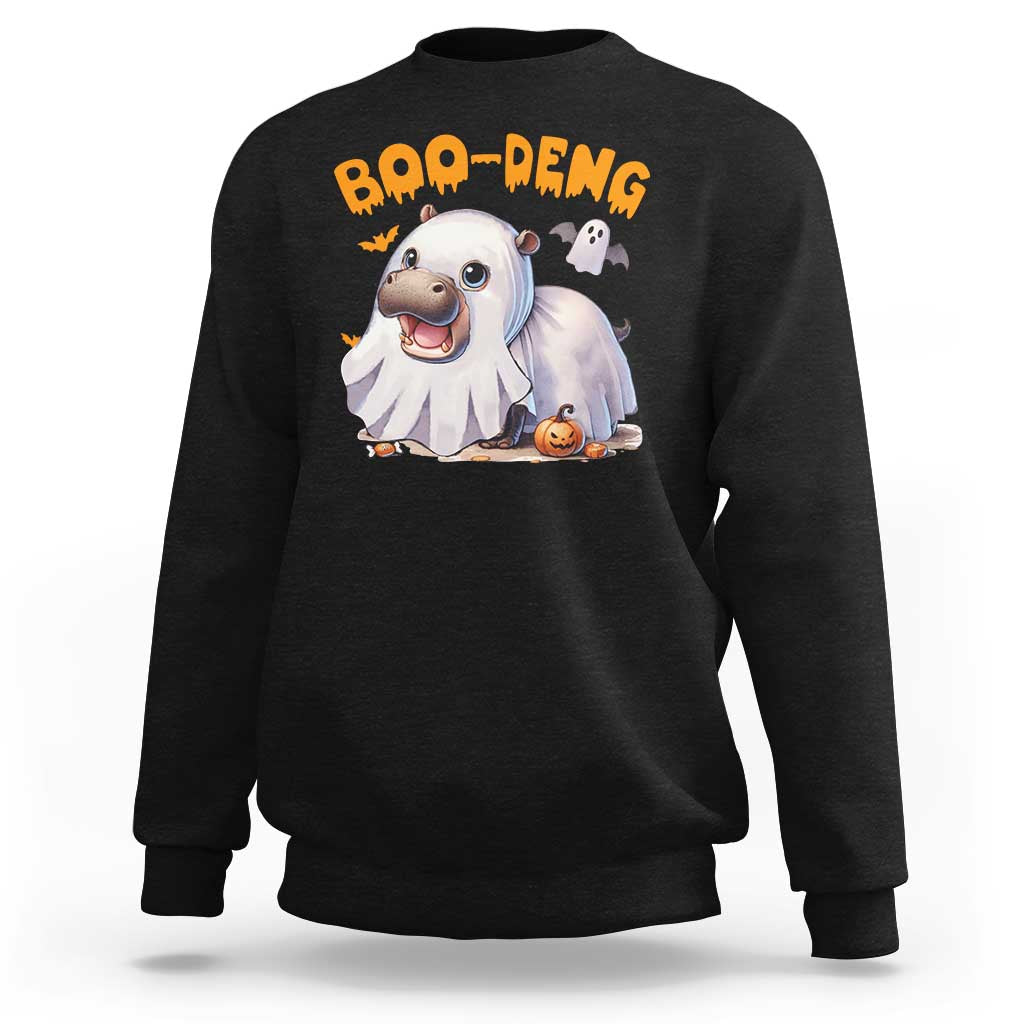 Funny Moo Deng Sweatshirt Boo Deng Cute Hippo Zoo Meme Baby Pygmy Halloween - Wonder Print Shop