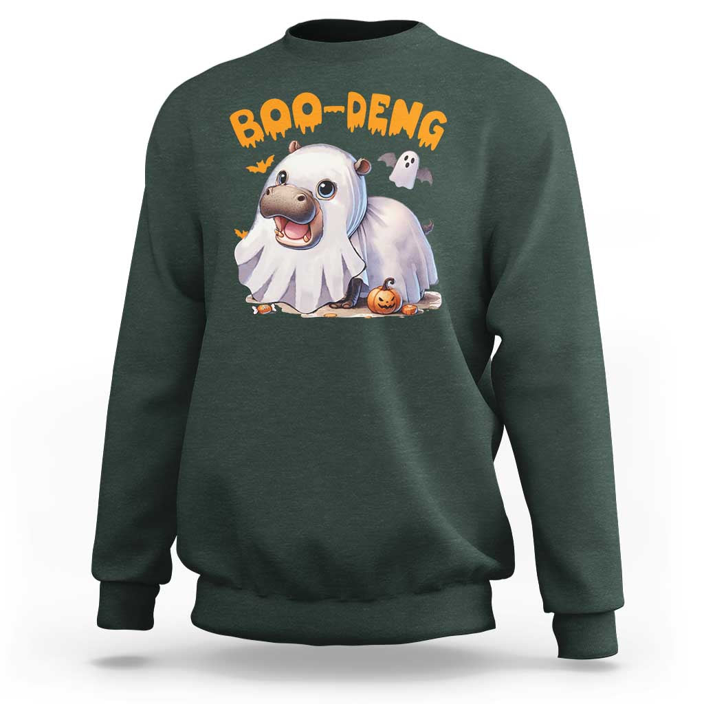 Funny Moo Deng Sweatshirt Boo Deng Cute Hippo Zoo Meme Baby Pygmy Halloween - Wonder Print Shop